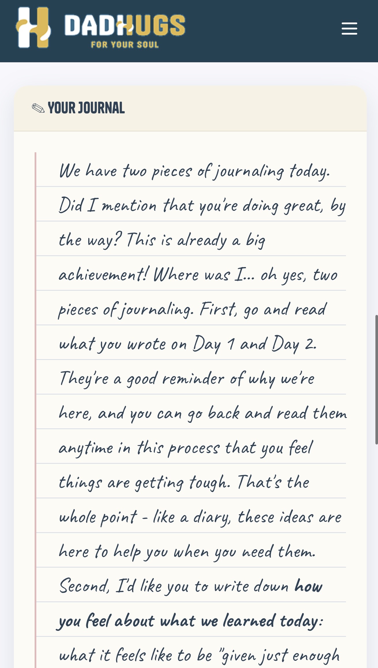 A Journal Page of the No Contact Pack